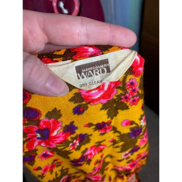 1970s peasant dress floral boho flowerpower mustard pink - Picture 8 of 13